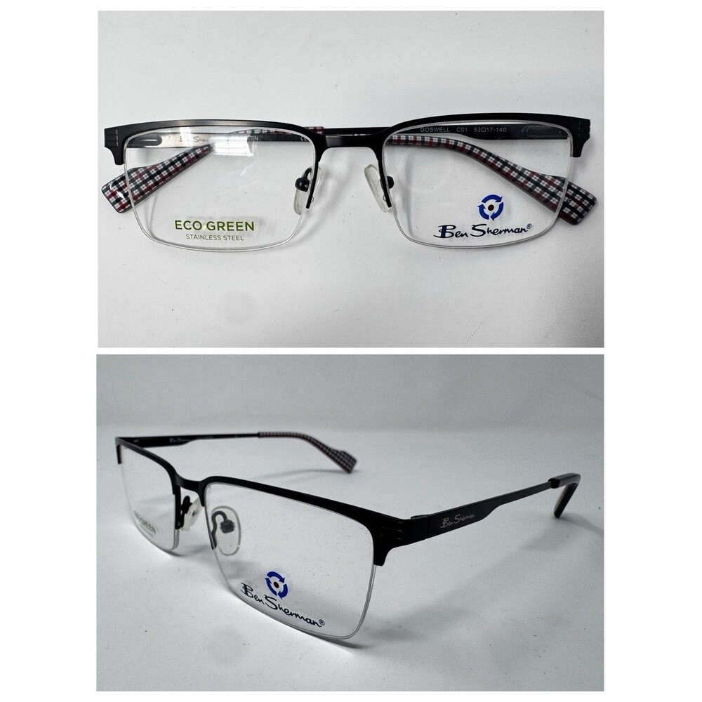 Ben Sherman Goswell Black Plaid Eyeglass Frames New Old Stock 53-17-140